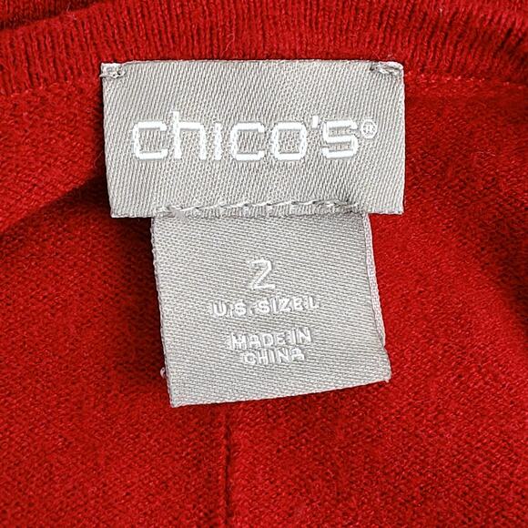 Chicos Center Seam Pullover Sweater Large / 2 Red Cashmere Blend Festive Holiday - Picture 9 of 10